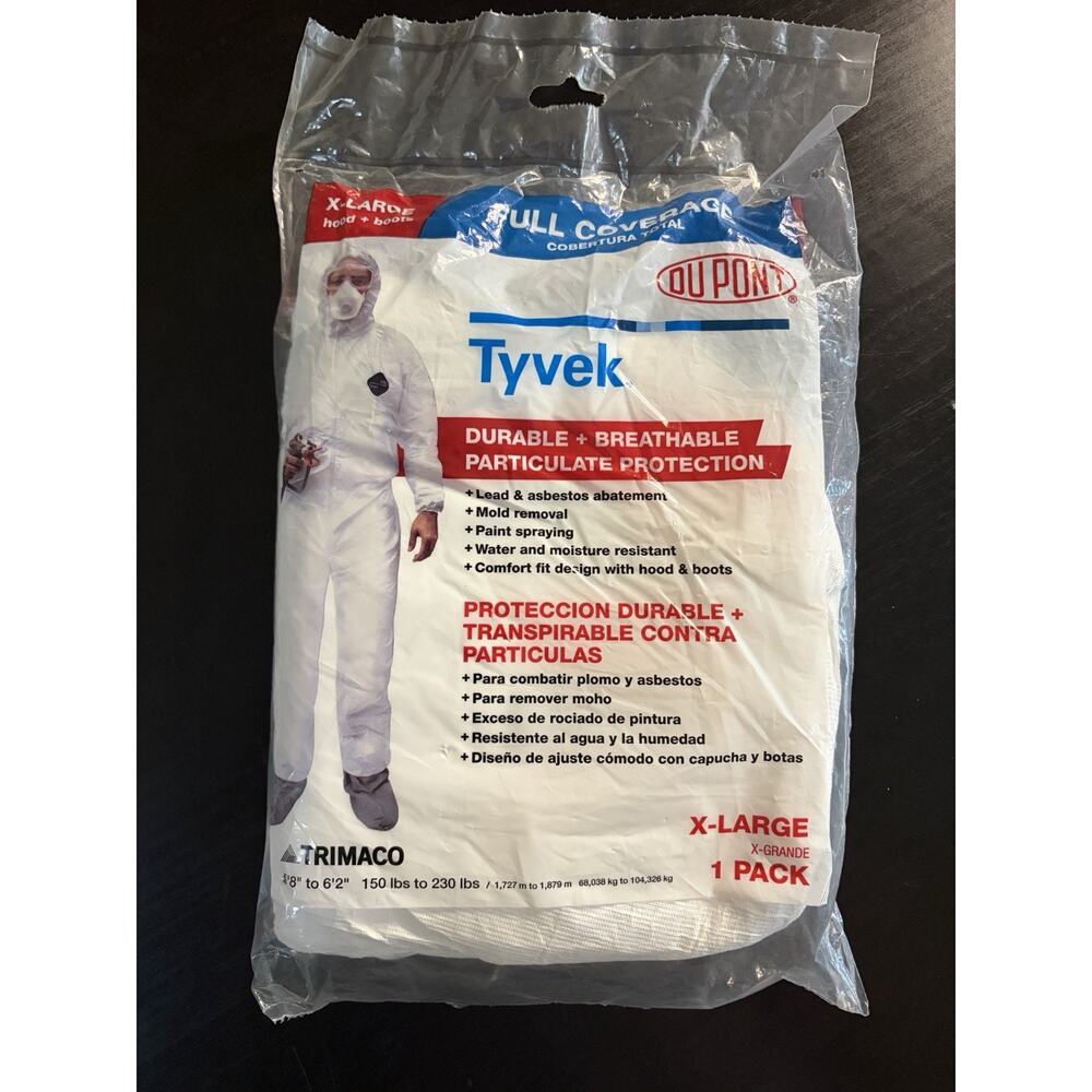 Trimaco Tyvek Coveralls With Hood & Boots, Extra Large 150 Lbs To 230 Lbs NEW